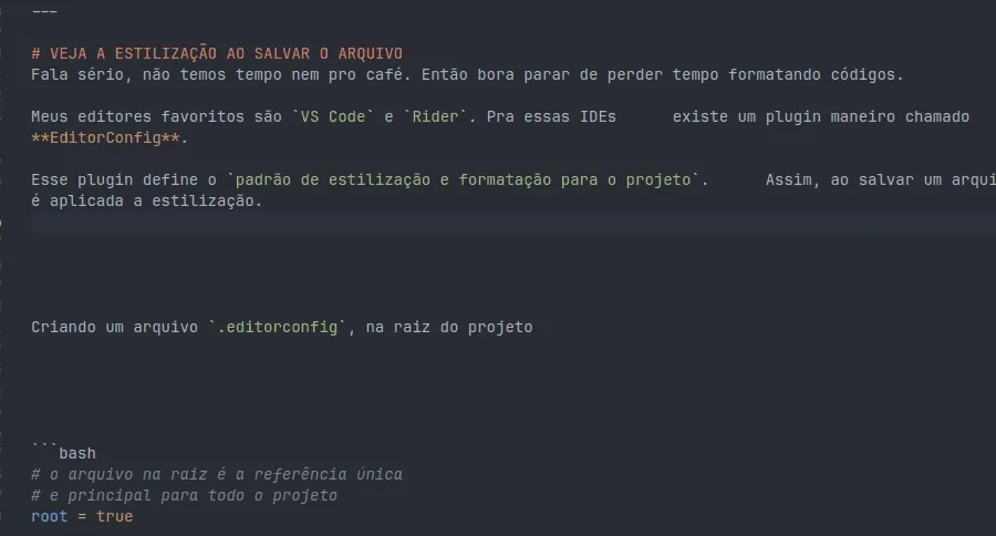 EditorConfig - antes e depois