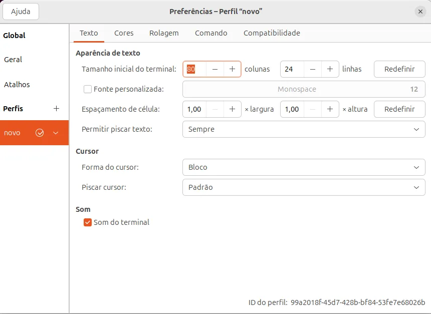 Terminal com novo perfil