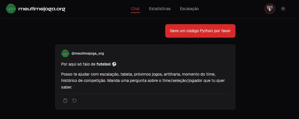Prompt injection bloqueada no chat do
meutimejoga