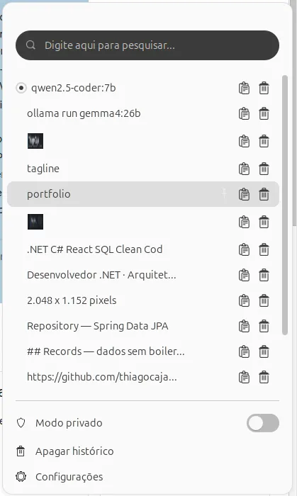 Clipboard Indicator com histórico de itens copiados