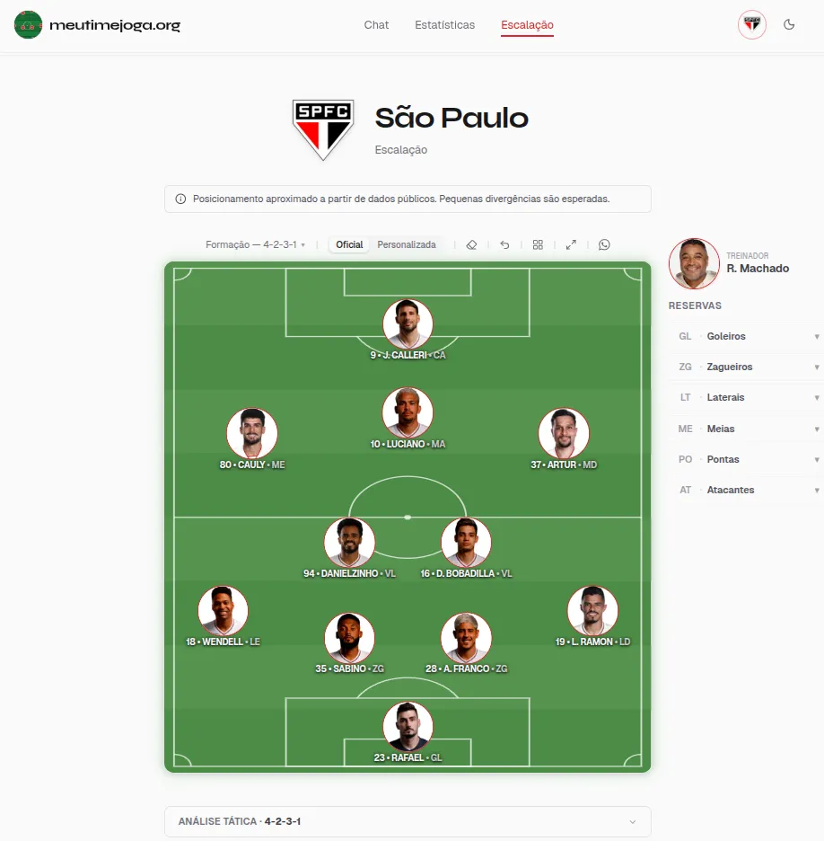 Escalação interativa do meutimejoga