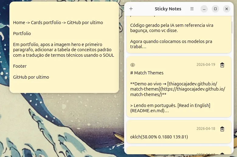 Sticky Notes aberto com anotações no desktop